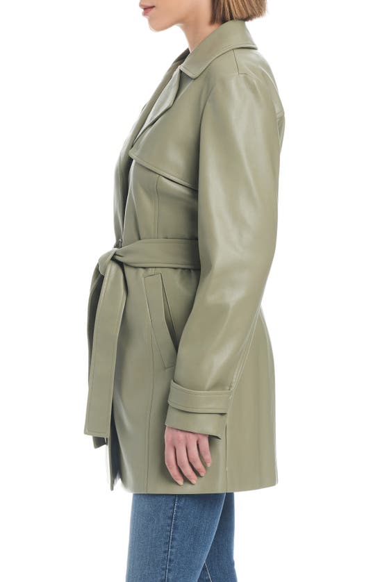 Sanctuary Faux Leather Trench Coat In Spring Sage