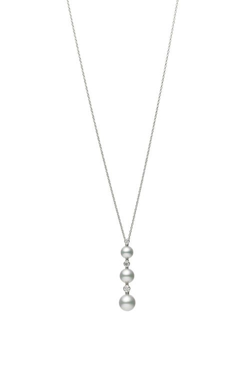 Mikimoto Diamond & Pearl Drop Necklace in White Gold/Pearl