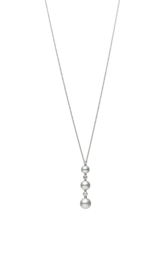 Mikimoto Diamond & Pearl Drop Necklace In White Gold/ Pearl
