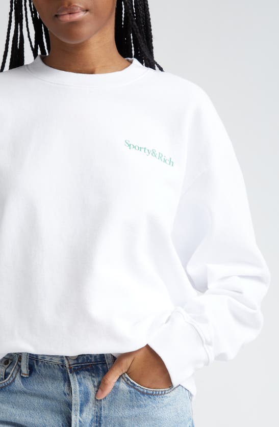 Shop Sporty And Rich Sporty & Rich Drink More Water Cotton Graphic Sweatshirt In White