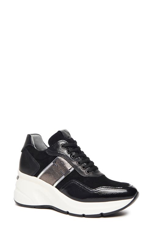 NeroGiardini Logo Strap Wedge Sneaker in Black 