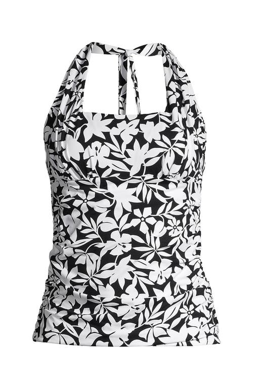 Lands' End Long Chlorine Resistant Square Neck Halter Tankini Swimsuit Top In Black Havana Floral