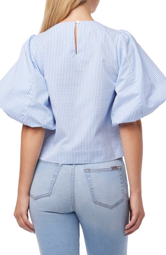 Shop Joe's Cotton Seersucker Puff Sleeve Top In Light Blue Stripe