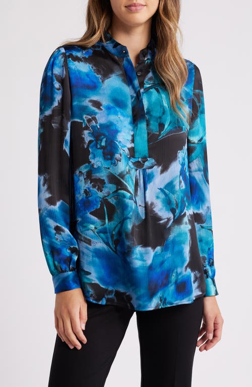 Anne Klein Abstract Floral Textured Tunic In Anne Black Multi