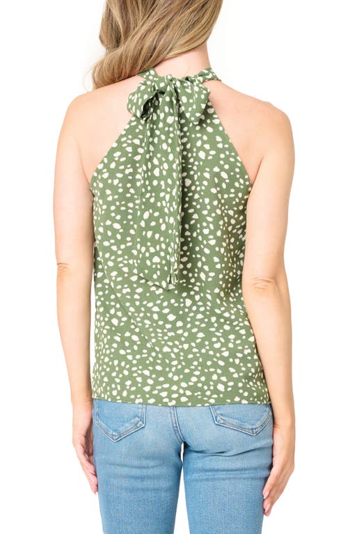 Gibsonlook Dot Print Twist Neck Top In Dark Olive Dot Print