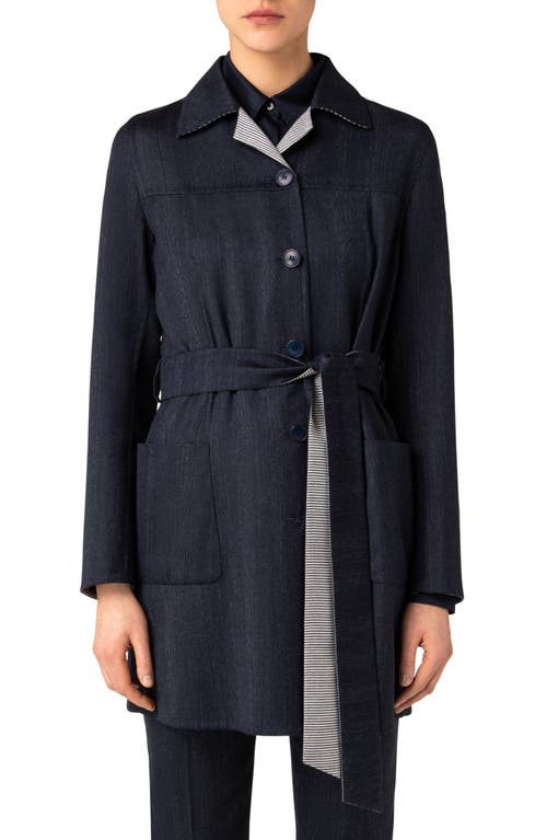 Akris Indira Reversible Double Face Belted Wool Coat in 717 Navy