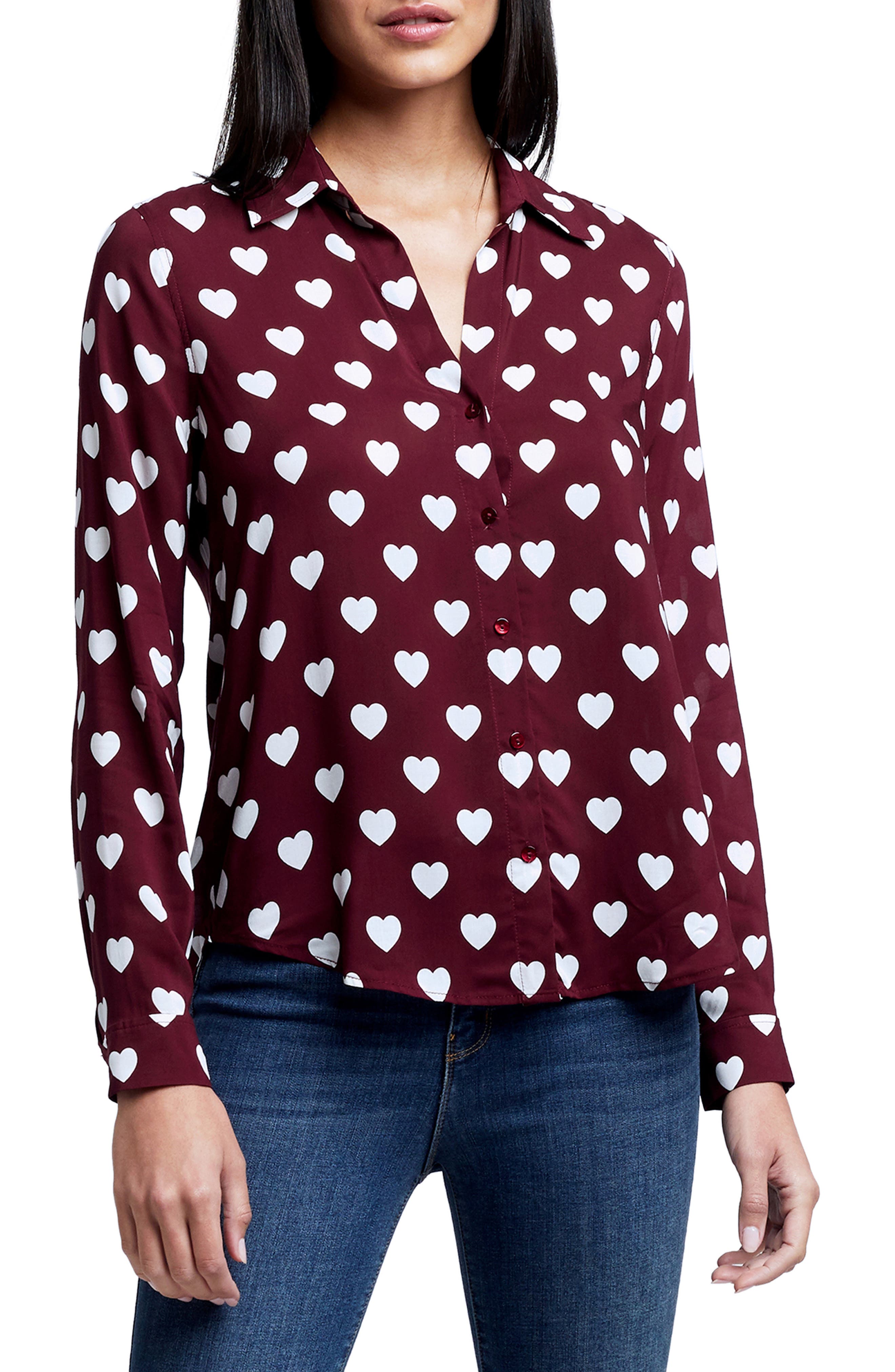 heart print button up shirt