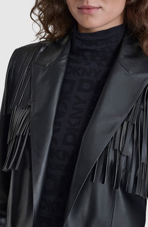 Shop Dkny Fringe Detail Faux Leather Jacket In Black