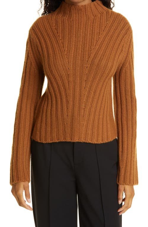 Vince Rib Transfer Mock Neck Wool & Cashmere Sweater in Vicuna