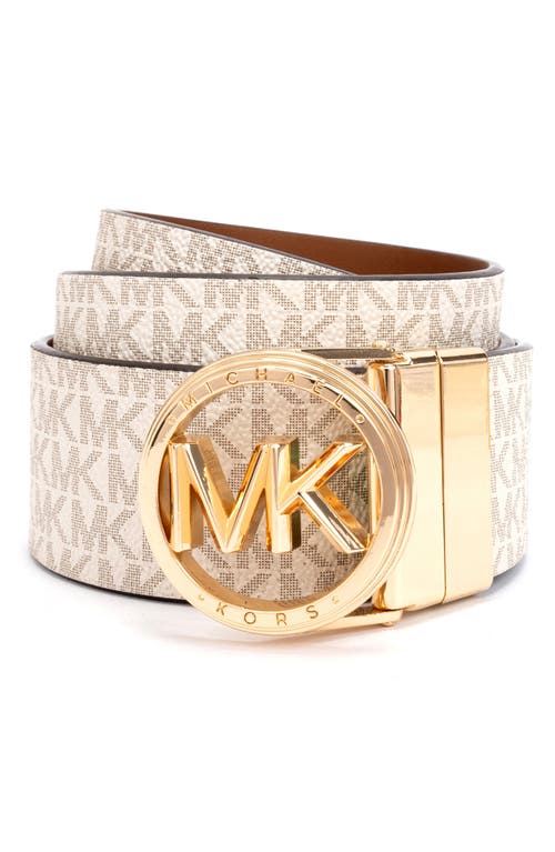 Shop Michael Michael Kors Reversible Leather Belt In Vanilla/luggage