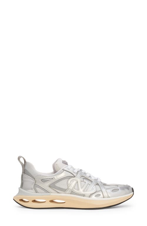 Shop Valentino Garavani Easyjog Vlogo Mixed Media Sneaker In Argento/bianco