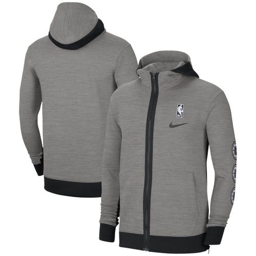 Men's Nike Heathered Charcoal LA Clippers Authentic Showtime Performance Full-Zip Hoodie Jacket in Heather Charcoal