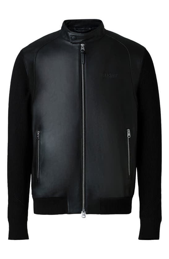 Shop Mackage Dominic Mixed Media Leather Jacket In Black