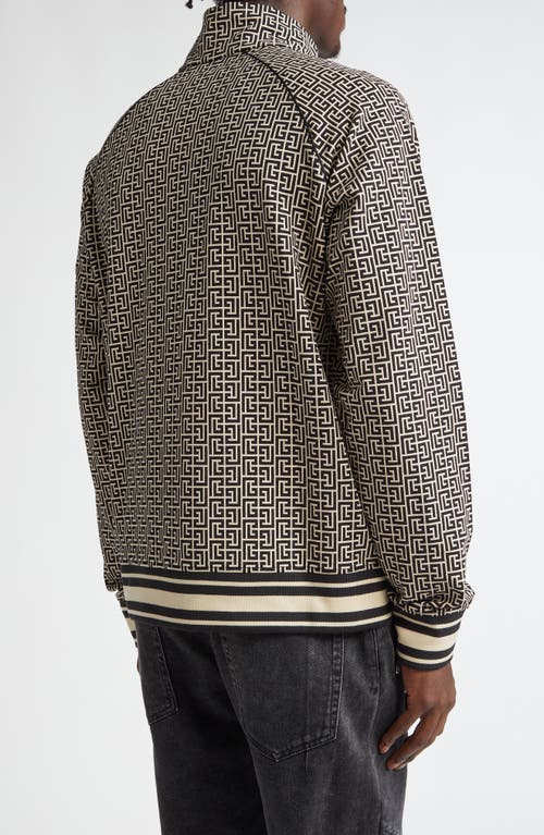 Shop Balmain Monogram Jacquard Track Jacket In Ivory/black