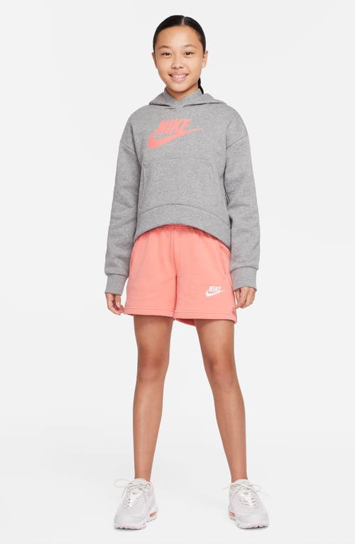 Shop Nike Sportswear Kids' Club Fleece Hoodie In Carbon Heather/pink Salt