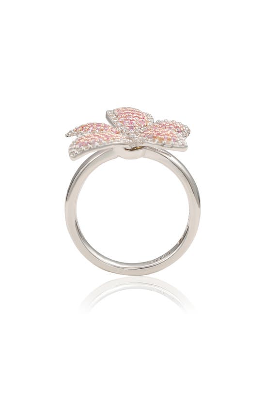 Suzy Levian Pink Sapphire & White Sapphire Flower Ring In Pink