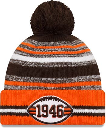New Era Youth New Era Brown/Orange Cleveland Browns 2021 NFL Sideline Sport  Historic Pom Cuffed Knit Hat