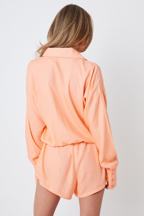 Creea The Label Button-up Long Sleeve Romper In Coral