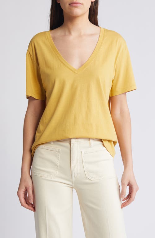 Oversize V-Neck Cotton T-Shirt in Olive Sauterne