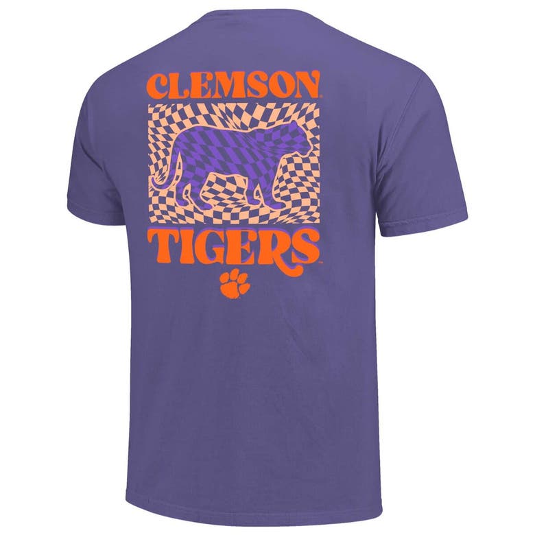 Shop Image One Purple Clemson Tigers Comfort Colors Checkered Mascot T-shirt
