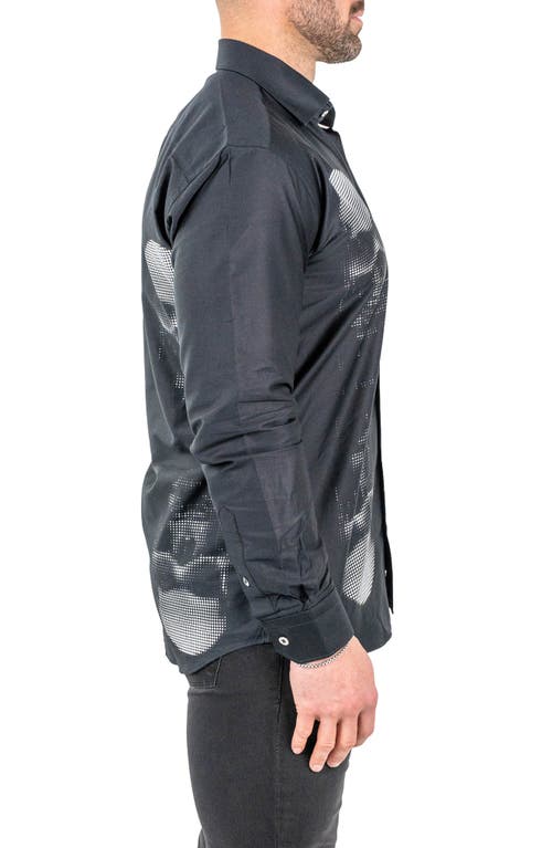 Maceoo Fibonacci Skull Mirror Contemporary Fit Button-up Shirt In Black