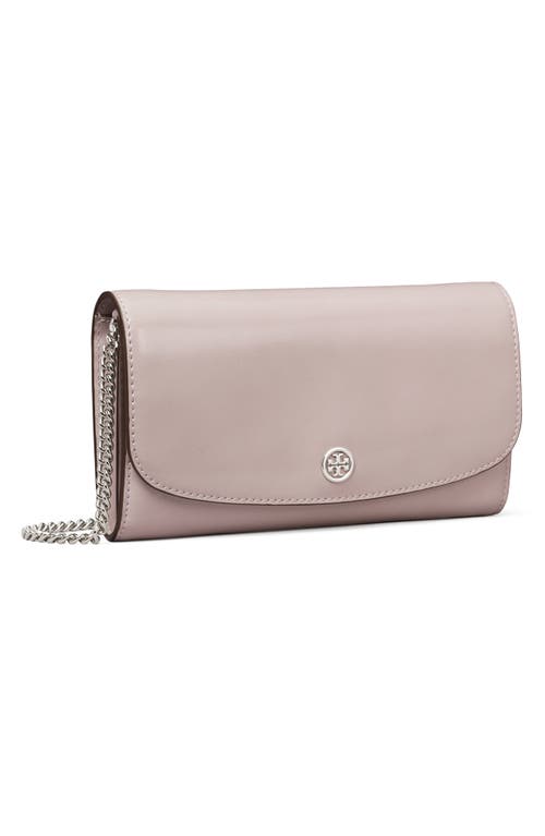 Shop Tory Burch Robinson Spazzolato Leather Wallet On A Chain In Primrose