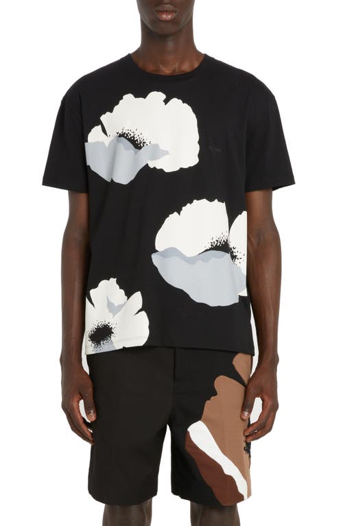 Valentino Flower Portrait Cotton Graphic T-shirt In G51 Nero/grigio