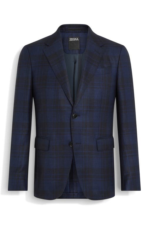Zegna Cashmere-silk Check Jacket In Blue And Black
