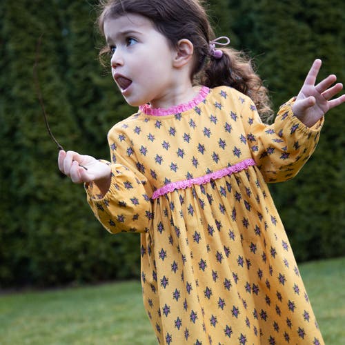 Beet World Toddler Long Sleeves Dress With Lace Trim In Yellow And Pink