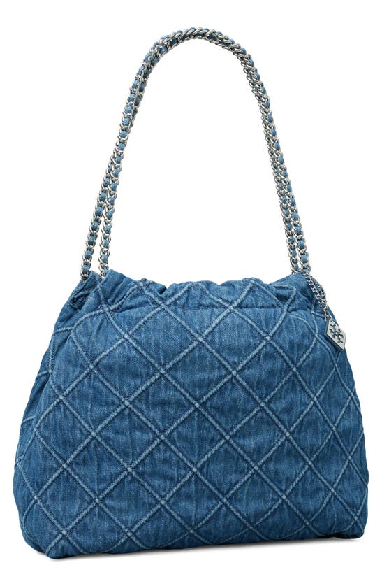 Shop Tory Burch Fleming Soft Quilted Denim Hobo Bag