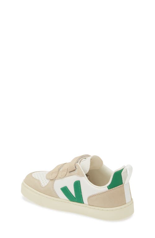 Veja Kids' V-10 Chromefree™ Top Sneaker In Extra-white/ Emeraude