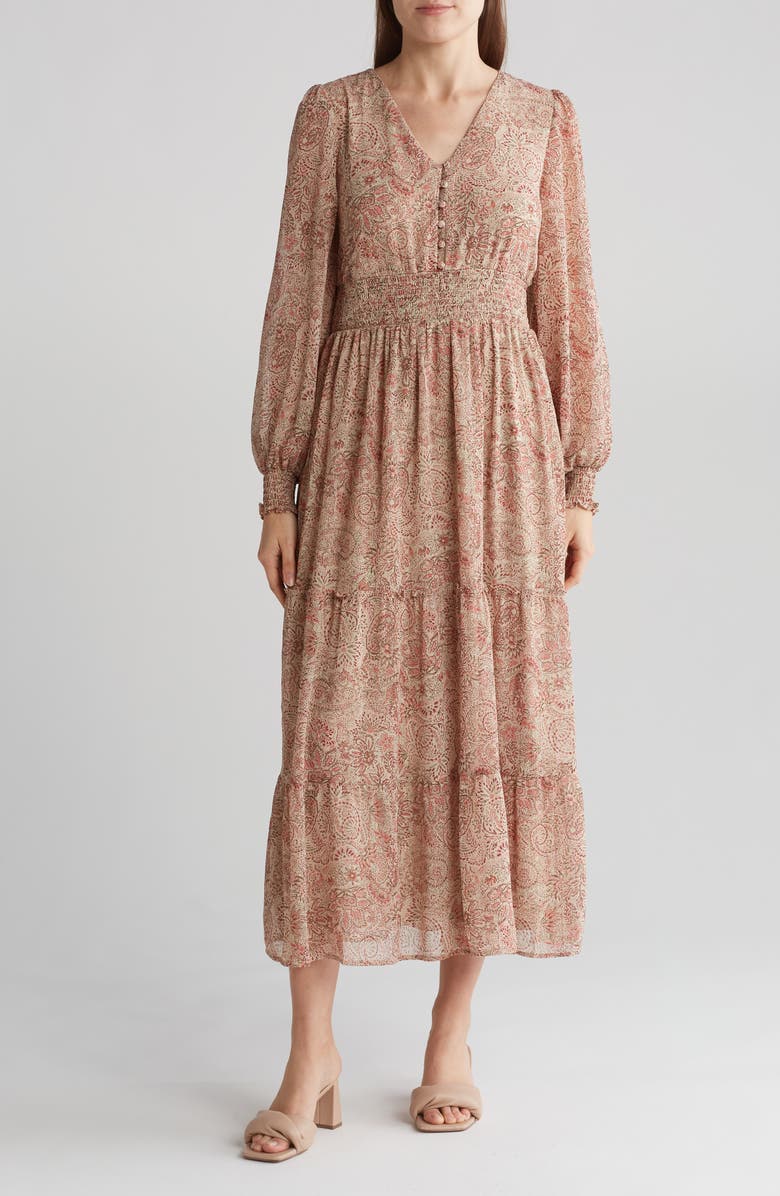Lucky Brand Paisley Long Sleeve Tiered Maxi Dress | Nordstromrack