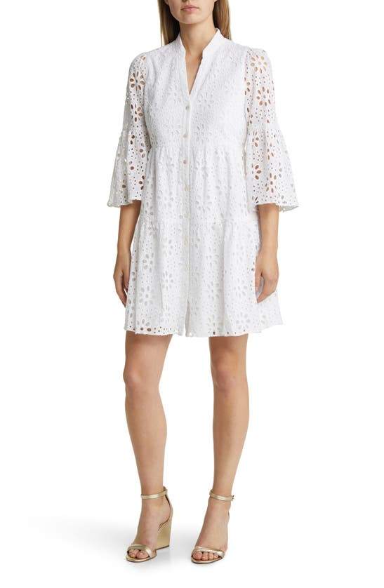 Lilly Pulitzer Hazelanne Eyelet Tiered Cotton Trapeze Dress In White