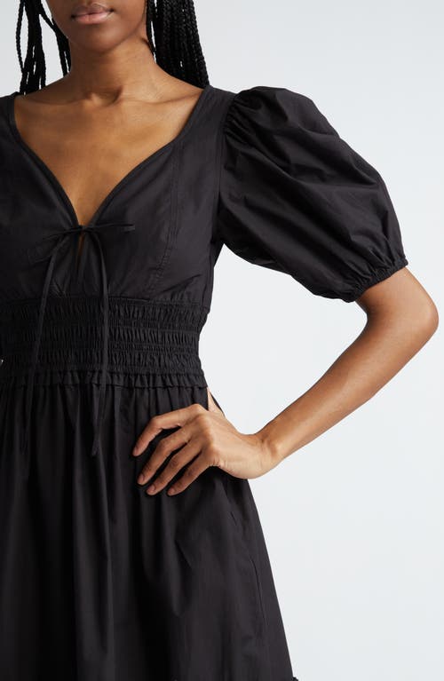 Shop Ganni Organic Cotton Poplin Tiered Dress In Black