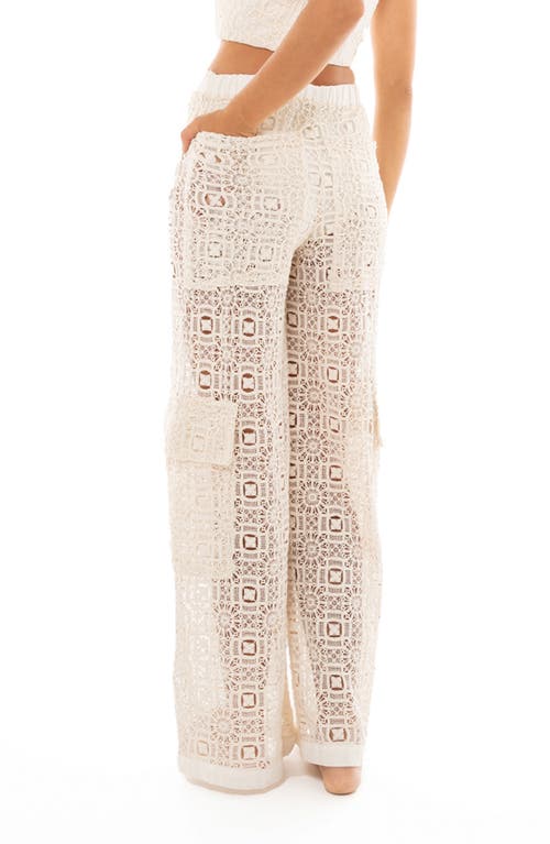 Shop Agua Bendita Maca Jardim Lace Wide Leg Cover-up Cargo Pants In Beige