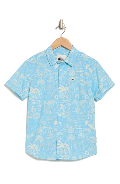 Shop Quiksilver Kids' Apero Flow Classic Short Sleeve Cotton Button-up Shirt In Alaskan Beach Club