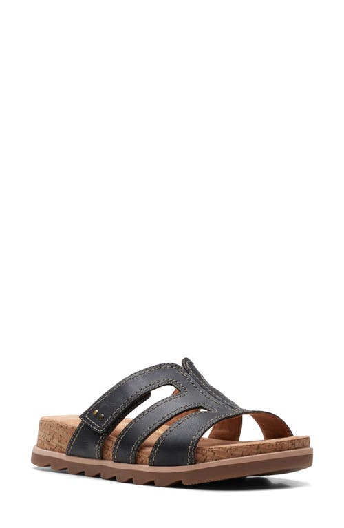 Clarks(r) Yacht Coral Leather Sandal - Wide Width Available in Black Leather