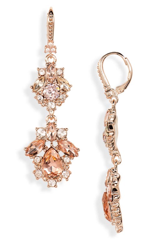 Shop Marchesa Crystal Cluster Double Drop Earrings In Rose Gold/rose/silk