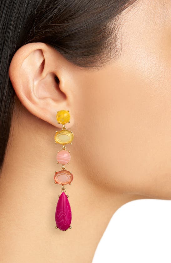 Shop Melrose And Market Resin Linear Drop Earrings In Pink Multi- Gold