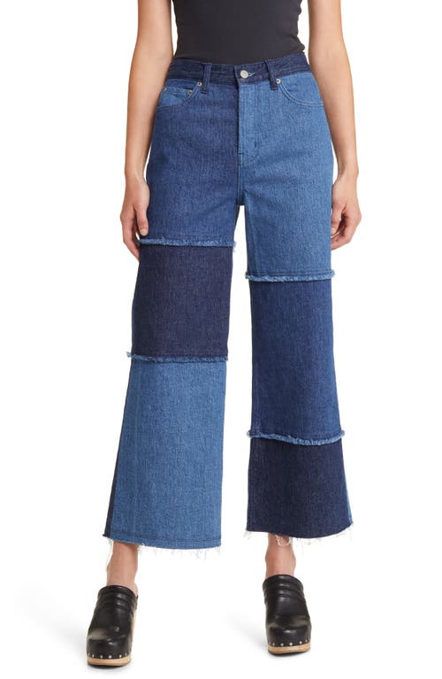 The Getty Patchwork High Waist Crop Wide Leg Jeans in Indigo Patchwork