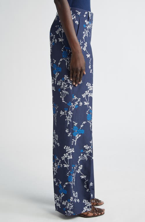 Shop Lafayette 148 New York Gates Floral Silk & Linen Trousers In Midnight Blue Multi