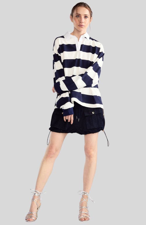 Cynthia Rowley Ardie Striped Rugby Shirt In Navy White