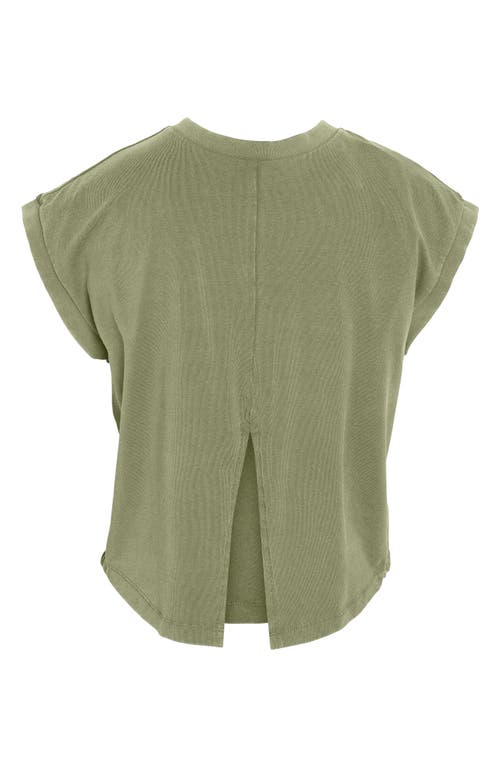 Shop Noisy May Katinka Split Back Stretch Cotton T-shirt In Sage