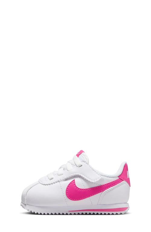 Shop Nike Kids' Cortez Easyon Sneaker In White/laser Fuchsia