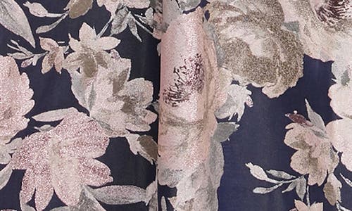 Alex Evenings Floral Off The Shoulder Gown In Navy/ Pink