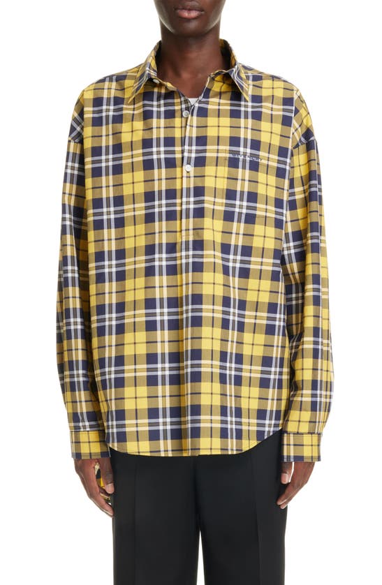 Givenchy Plaid Cotton High-low Button-up Shirt In Dark Yellow