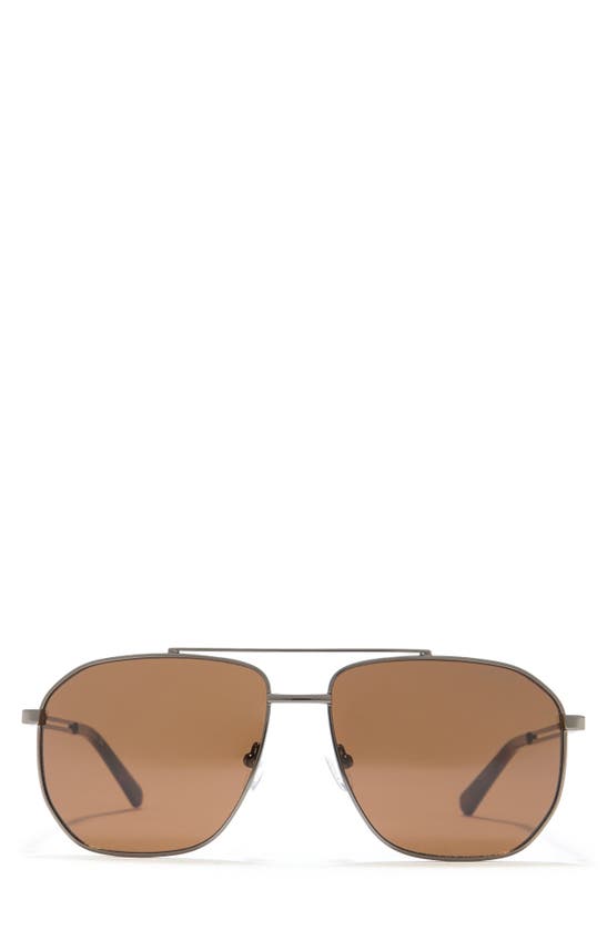 Guess 59mm Navigator Sunglasses In Shiny Gunmetal / Brown