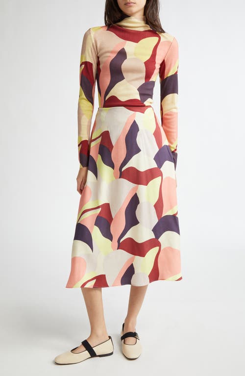 Shop Marimekko Veduta Wool Funnel Neck Top In Winered Yellow Peach