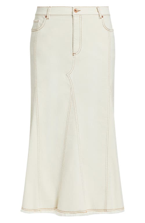 Shop Marina Rinaldi Samuele Raw Hem Denim Midi Skirt In Ivory