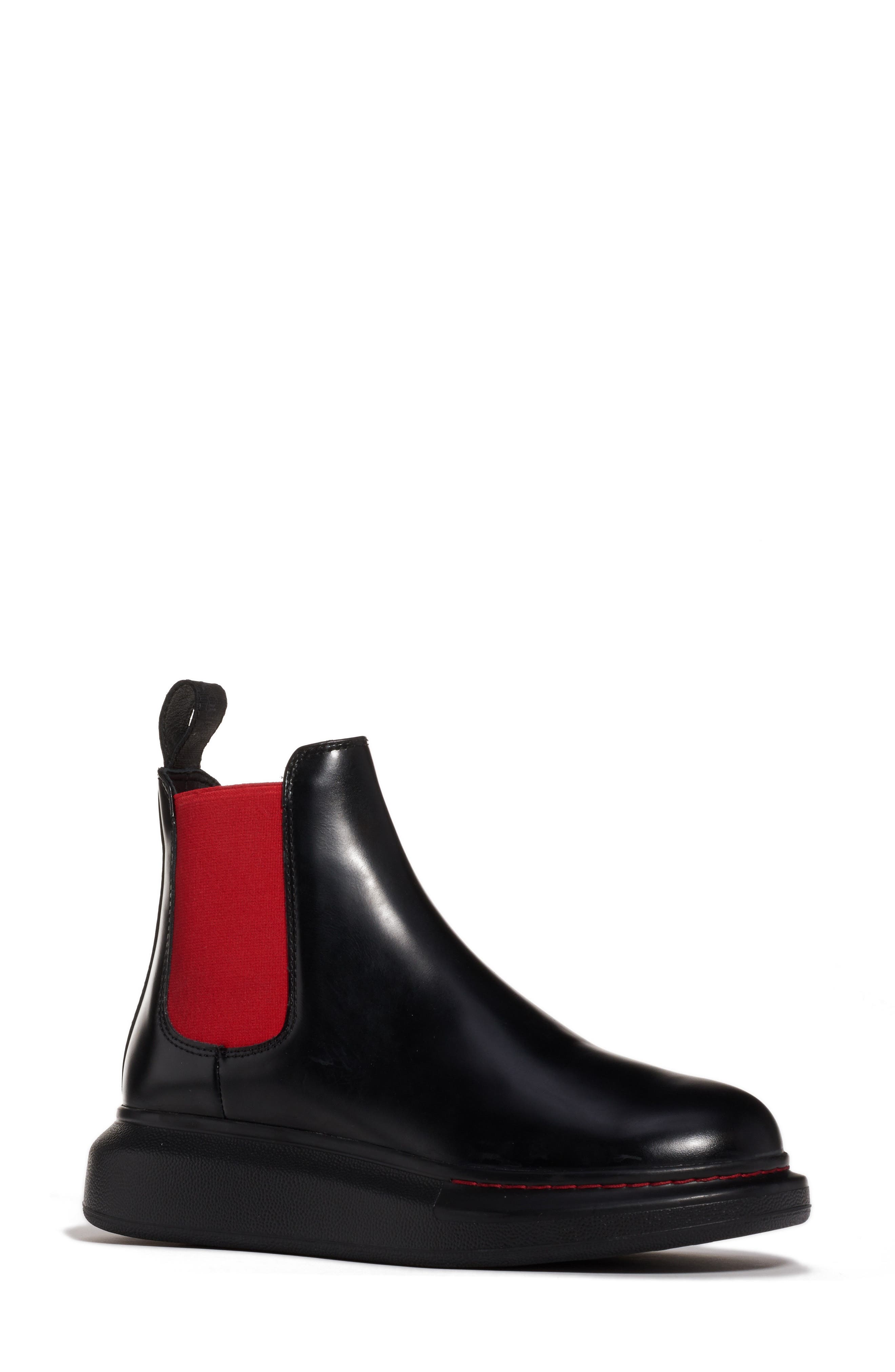 alexander mcqueen black and red chelsea leather boots